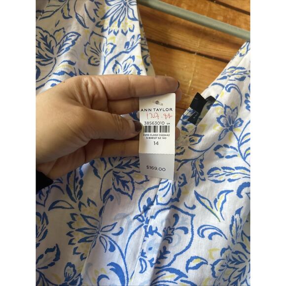 Ann Taylor Floral Linen Blend Puff Sleeve Size 14 $129 - Picture 7 of 9
